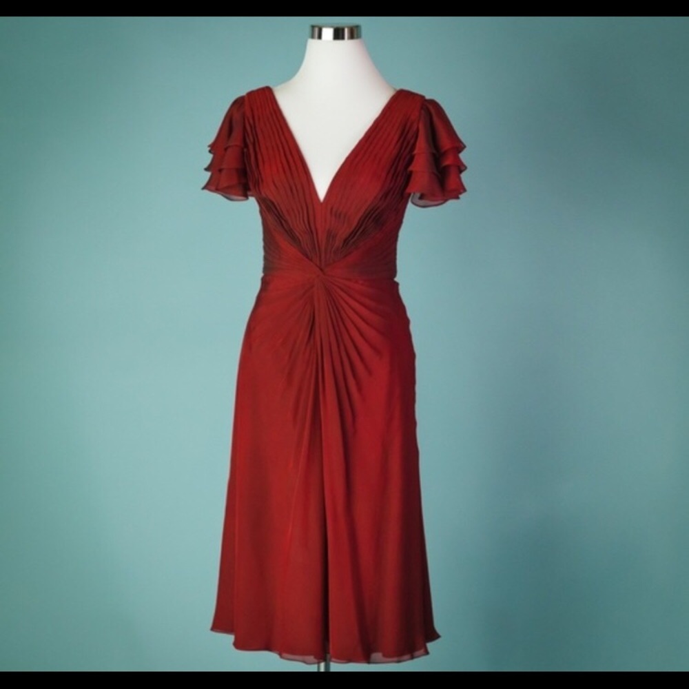 Tadashi Shoji red pleated mid length dress